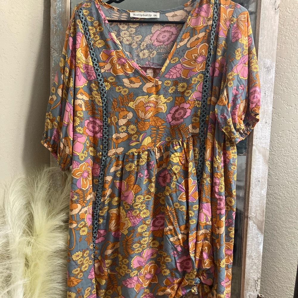 Floral Women's summer dress in Pink and Orange